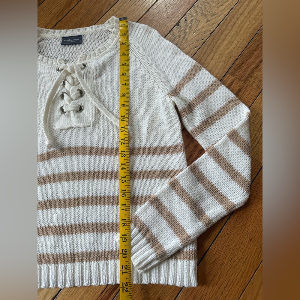 Wooden Ships Palmer Laced Sweater White/Tan Stripe Women’s Size S/M - Picture 8 of 11